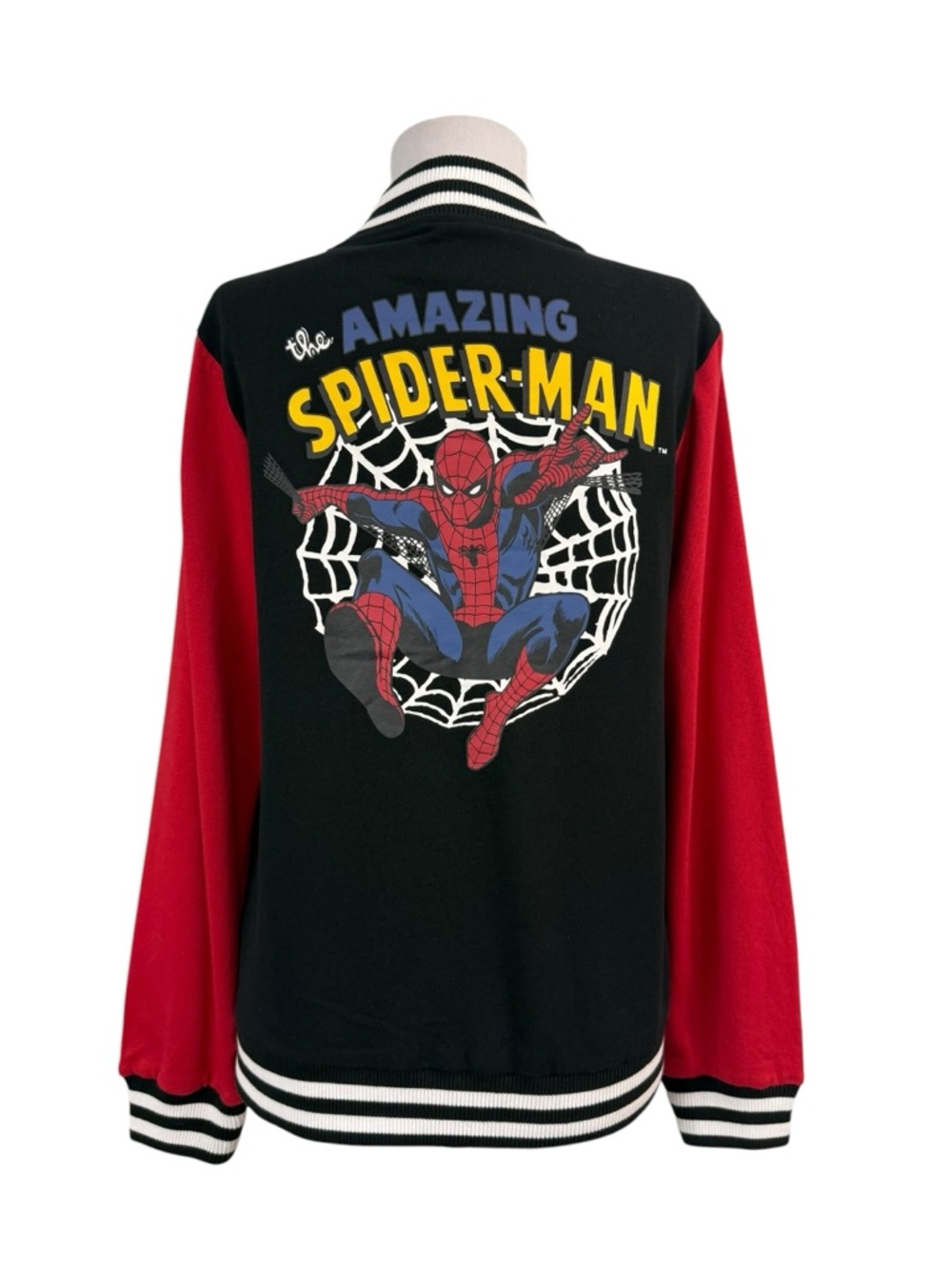 Boys XL Marvel Spiderman Graphic Varsity Bomber Jacket Pockets Snap Buttons